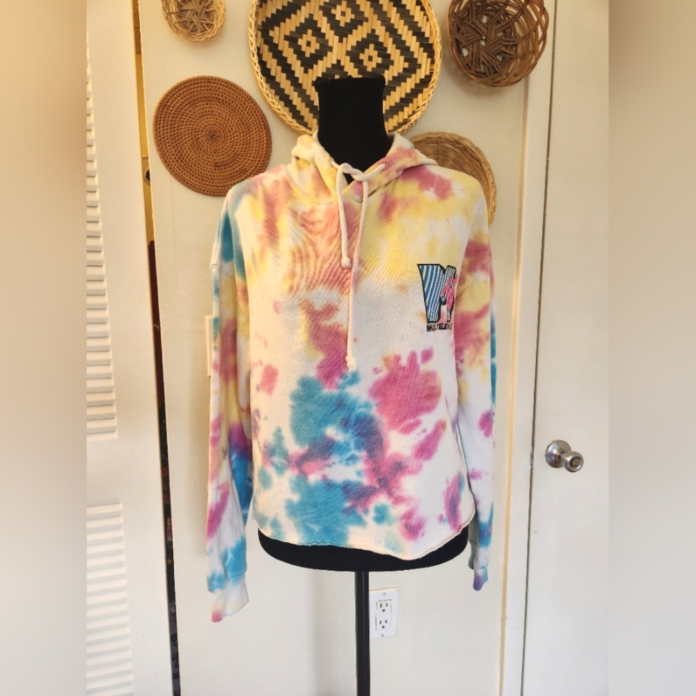 MTV Tie-Dye Hoodie Sweater in Yellow, Pink, Blue - Picture 3 of 13